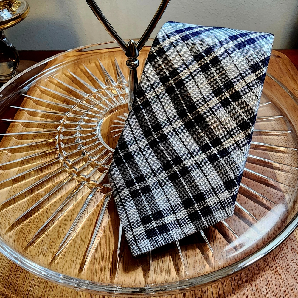 Designer Italian Boggi Milano Silk Classic Plaid Tie in Light and Dark Blue